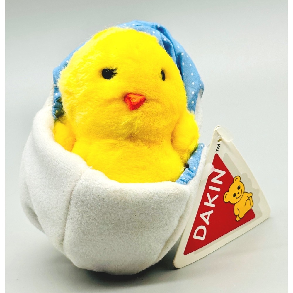Dakin Hatchable Chick Yellow Plush Vintage 1987 Blue Egg Polka Dot Original Tags